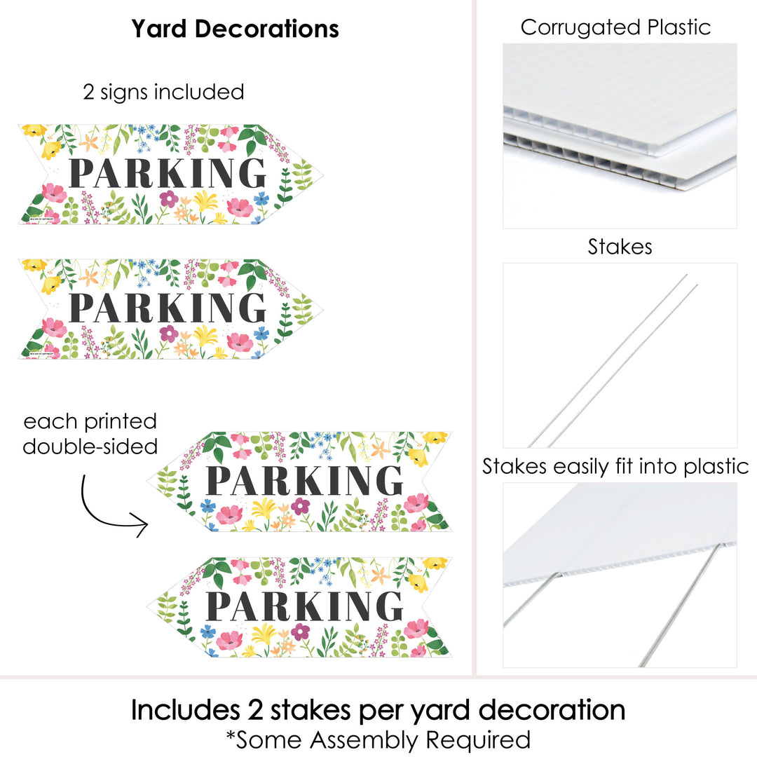 Wildflowers Wedding Parking Signs - Boho Floral Wedding Sign Arrow - Double Sided Directional Yard Signs - Set of 2