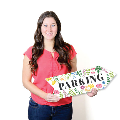 Wildflowers Wedding Parking Signs - Boho Floral Wedding Sign Arrow - Double Sided Directional Yard Signs - Set of 2
