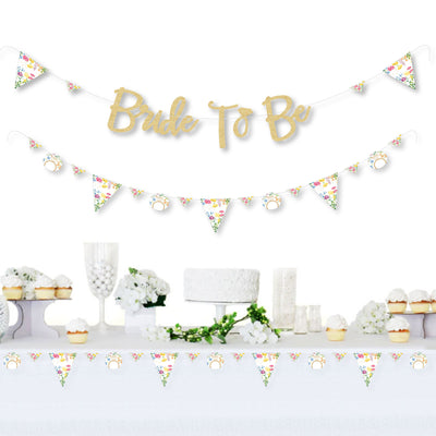 Wildflowers Bride - Boho Floral Bridal Shower and Wedding Party Letter Banner Decoration - 36 Banner Cutouts and No-Mess Real Gold Glitter Bride To Be Banner Letters