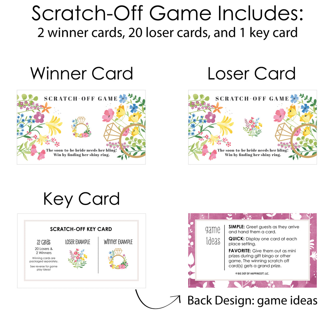 Wildflowers Bride - Boho Floral Bridal Shower and Wedding Party Game Scratch Off Cards - 22 Count