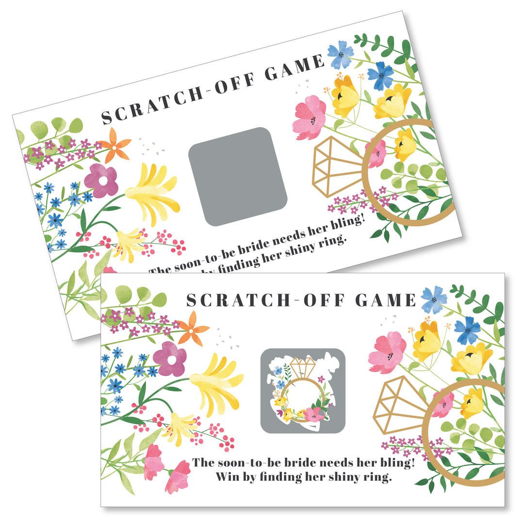 Two scratch-off game cards with floral designs and a space to scratch off the top layer are visible.