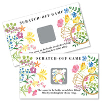Two scratch-off game cards with floral designs and a space to scratch off the top layer are visible.