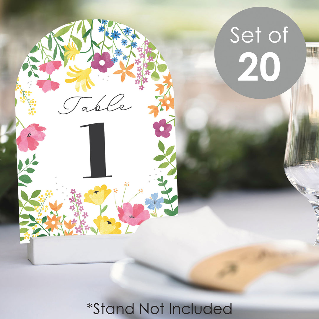 Wildflowers Bride - Boho Floral Bridal Shower and Wedding Party Double-Sided 5 x 7 inches Cards - Table Numbers - 1-20