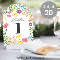 Wildflowers Bride - Boho Floral Bridal Shower and Wedding Party Double-Sided 5 x 7 inches Cards - Table Numbers - 1-20