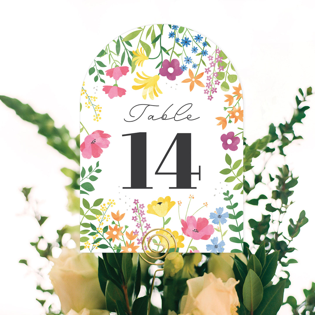 Wildflowers Bride - Boho Floral Bridal Shower and Wedding Party Double-Sided 5 x 7 inches Cards - Table Numbers - 1-20