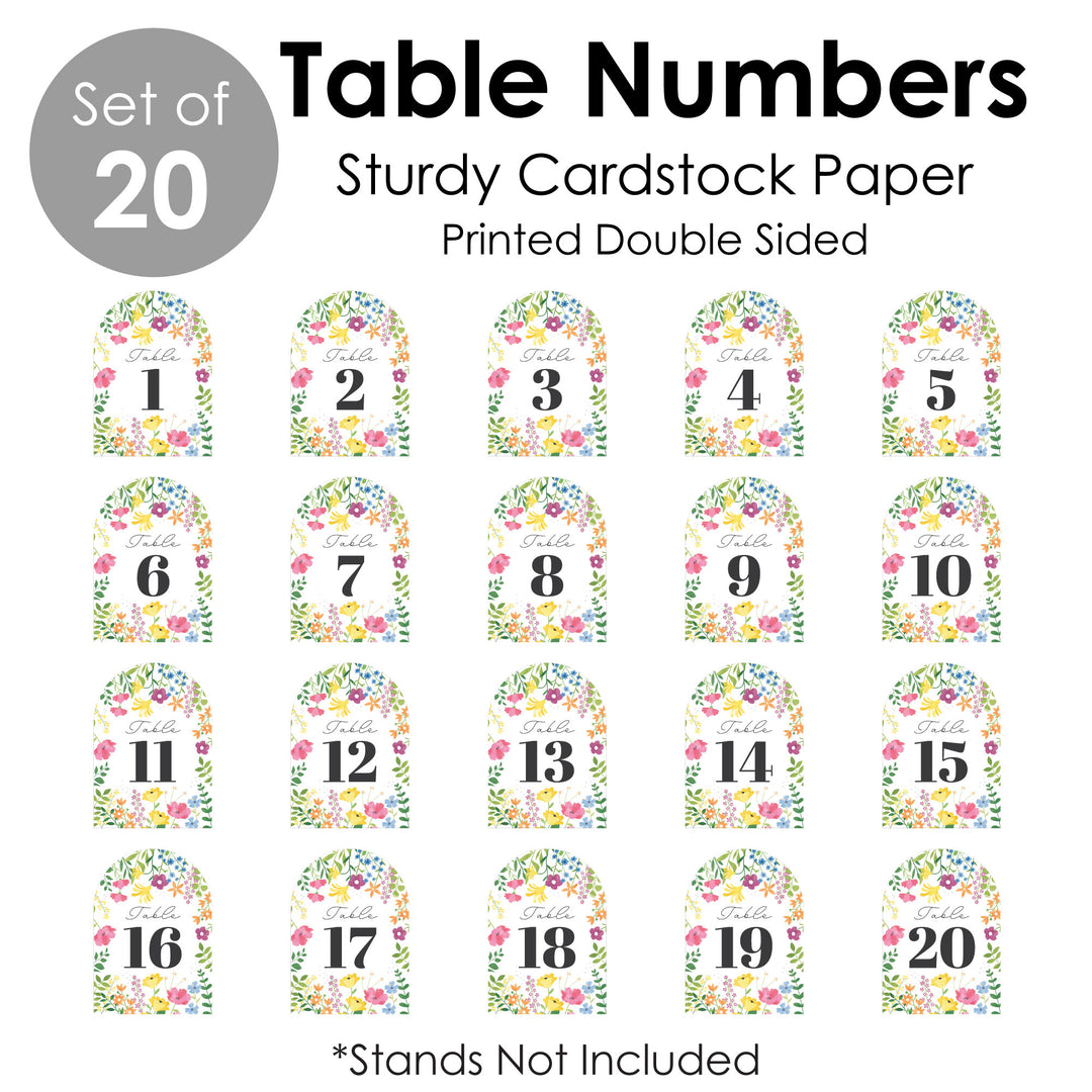 Wildflowers Bride - Boho Floral Bridal Shower and Wedding Party Double-Sided 5 x 7 inches Cards - Table Numbers - 1-20