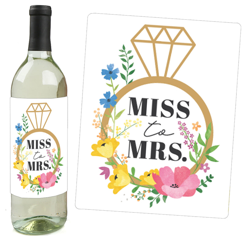 Wildflowers Bride - Boho Floral Bridal Shower and Wedding Party Decorations for Women and Men - Wine Bottle Label Stickers - Set of 4