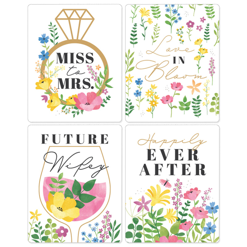 Wildflowers Bride - Boho Floral Bridal Shower and Wedding Party Decorations for Women and Men - Wine Bottle Label Stickers - Set of 4