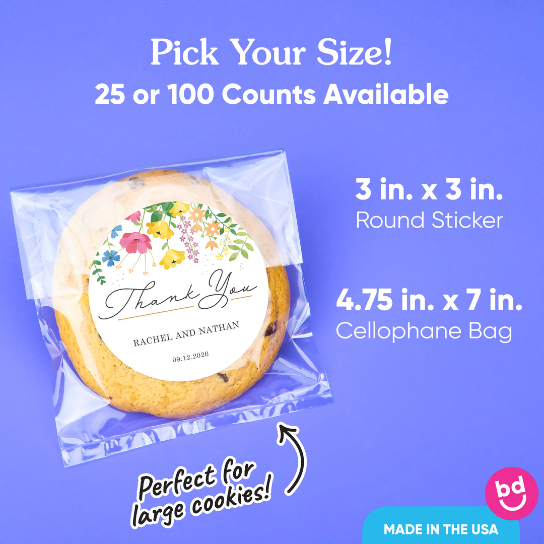 Custom Text Stickers & Clear Cookie Bags -  Wildflowers