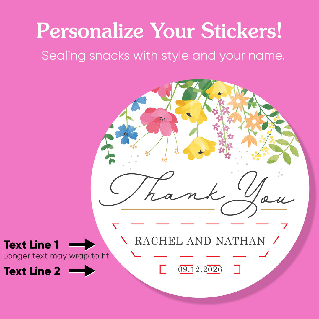 Custom Text Stickers & Clear Cookie Bags -  Wildflowers