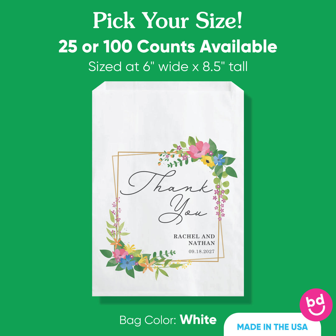 Custom Text Paper Treat Bags - Wildflowers - 100 Ct