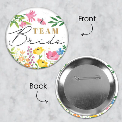 Wildflowers Bride - 3 inch Boho Floral Bridal Shower and Wedding Party Badge - Pinback Buttons - Set of 8