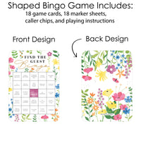 Wildflowers Bride - Find the Guest Bingo Cards and Markers - Boho Floral Bridal Shower and Wedding Party Bingo Game - Set of 18