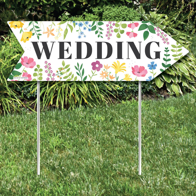 Wildflowers Wedding Signs - Boho Floral Wedding Sign Arrow - Double Sided Directional Yard Signs - Set of 2