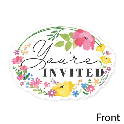 Wildflowers - Shaped Fill-In Invitations - Boho Floral Party Invitation Cards with Envelopes - Set of 12