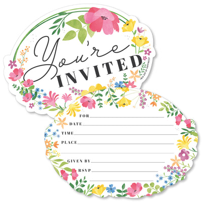 Wildflowers - Shaped Fill-In Invitations - Boho Floral Party Invitation Cards with Envelopes - Set of 12