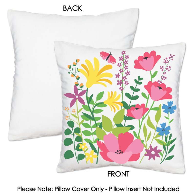 Wildflowers - Boho Floral Party Home Decorative Canvas Cushion Case - Throw Pillow Cover - 16 x 16 Inches