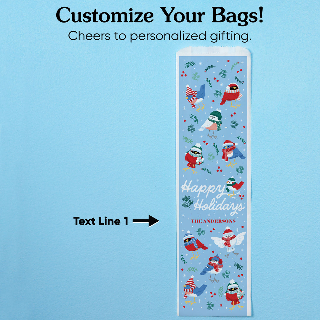 Custom Text Wine Bags - Winter Birds