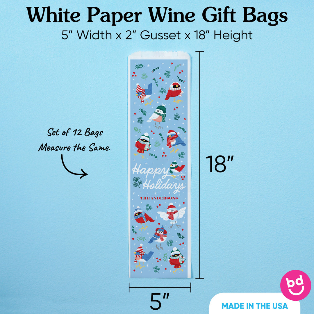 Custom Text Wine Bags - Winter Birds