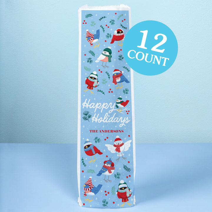 Custom Text Wine Bags - Winter Birds