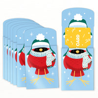 Set of Christmas-themed Gift card holders with a red bird design on a blue background.