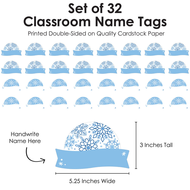 Winter Snowflakes - DIY Blank Paper Desk or Locker Labels - Classroom Name Tags - Set of 32 | BigDotOfHappiness.com – Big Dot of Happiness LLC for Free Printable Winter Name Tags