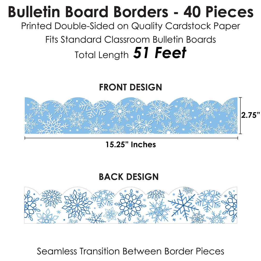 Winter Snowflakes - Scalloped Classroom Decor - Bulletin Board Borders - 51 Feet