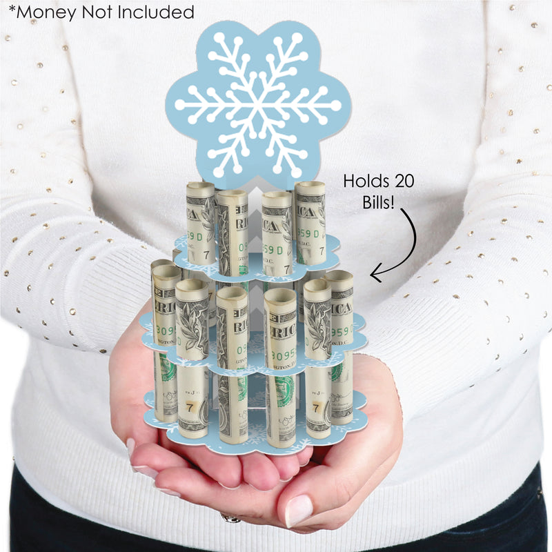 Winter Wonderland - DIY Snowflake Holiday Party and Winter Wedding Money Holder Gift - Cash Cake