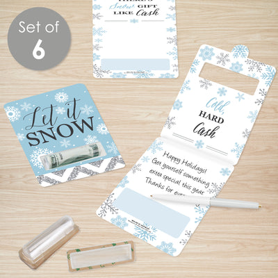 Winter Wonderland - DIY Assorted Snowflake Holiday Party and Winter Wedding Cash Holder Gift - Funny Money Cards - Set of 6