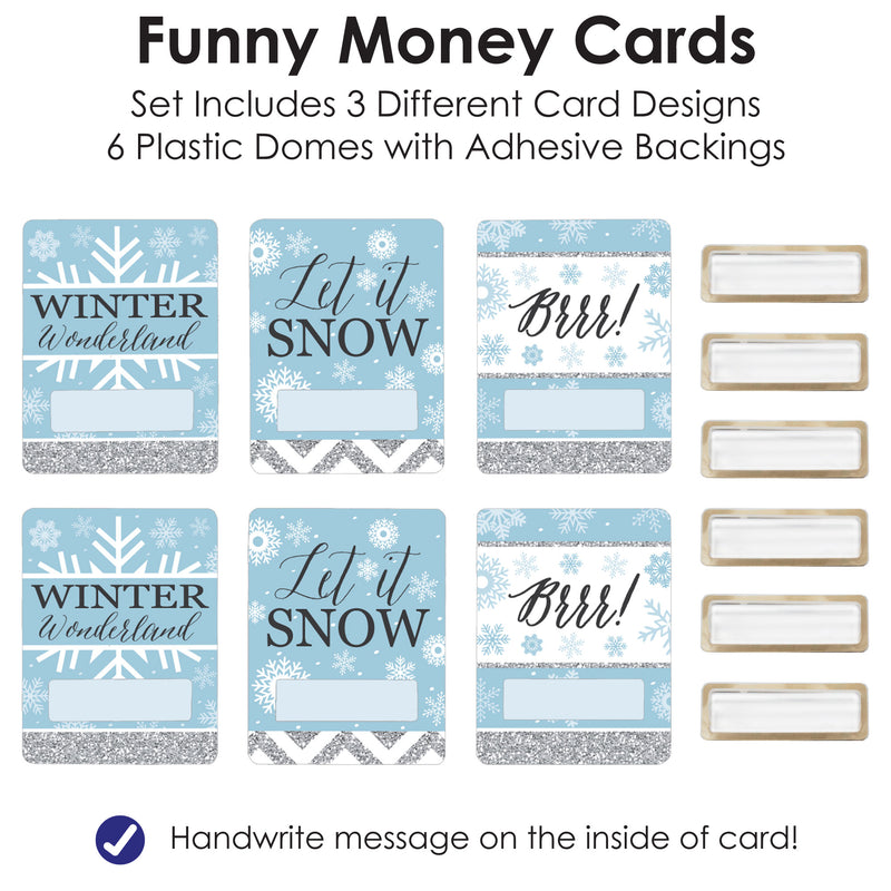 Winter Wonderland - DIY Assorted Snowflake Holiday Party and Winter Wedding Cash Holder Gift - Funny Money Cards - Set of 6