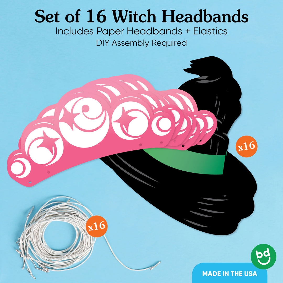 Paper Witch Hat & Crown Headbands - 16 Ct
