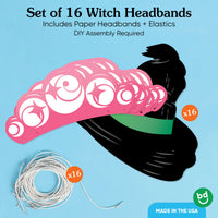 Paper Witch Hat & Crown Headbands - 16 Ct