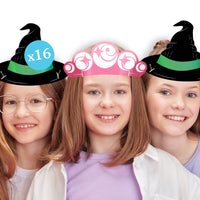 Paper Witch Hat & Crown Headbands - 16 Ct