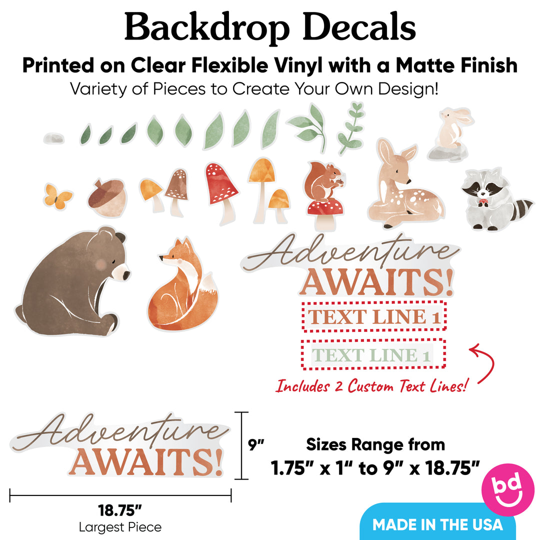 Custom Text Woodland Animals Backdrop Decals