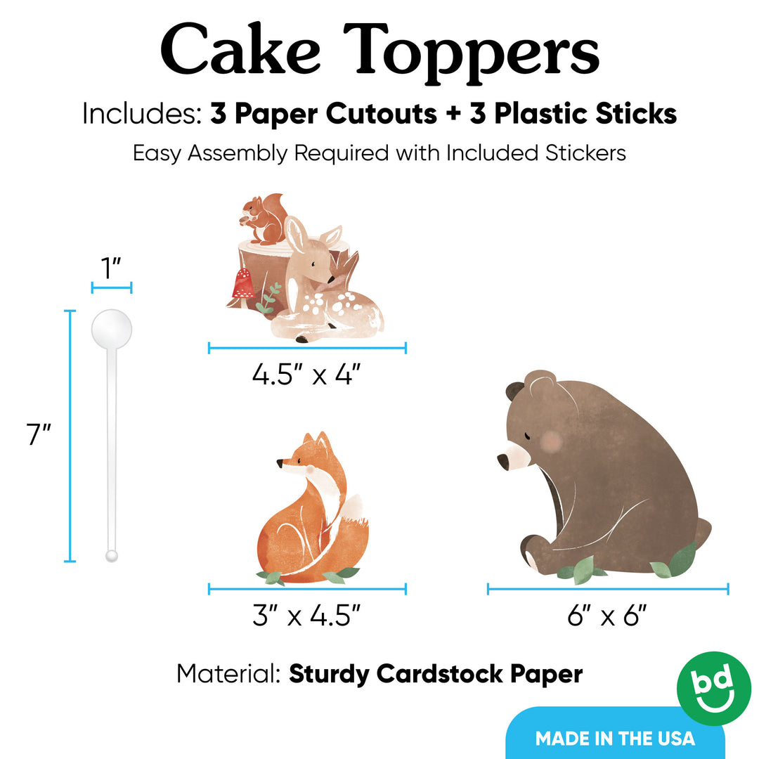 3 count woodland cake topper set with sticks