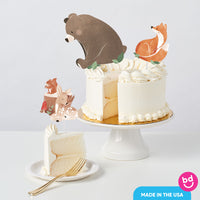 woodland baby shower cake with animal toppers
