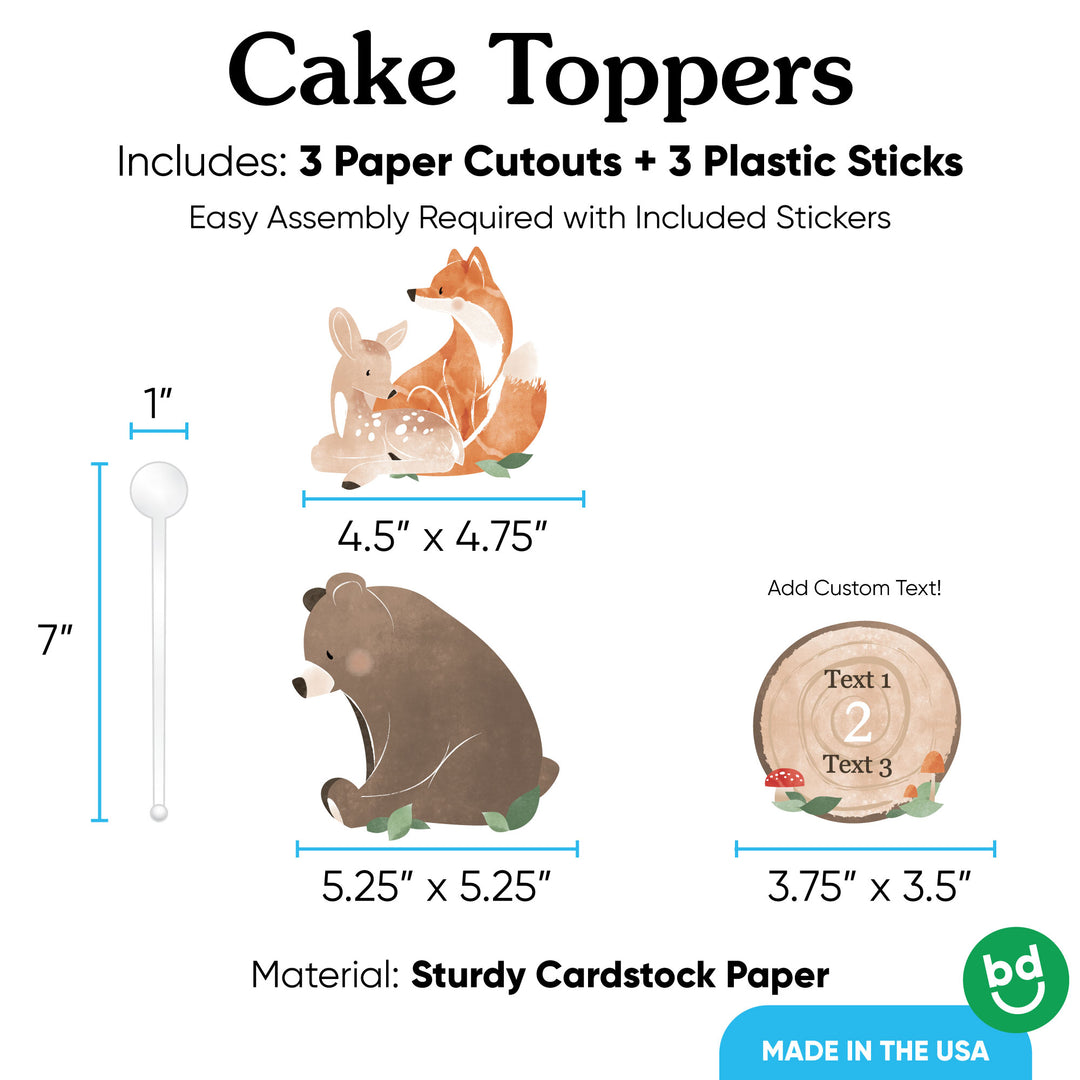 3 piece woodland cake topper set with sticks included