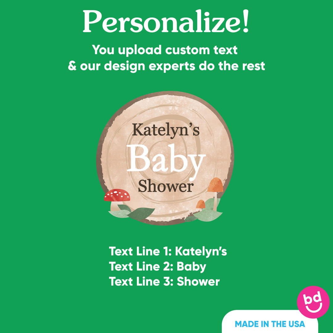 Custom text wood slice cake topper detail