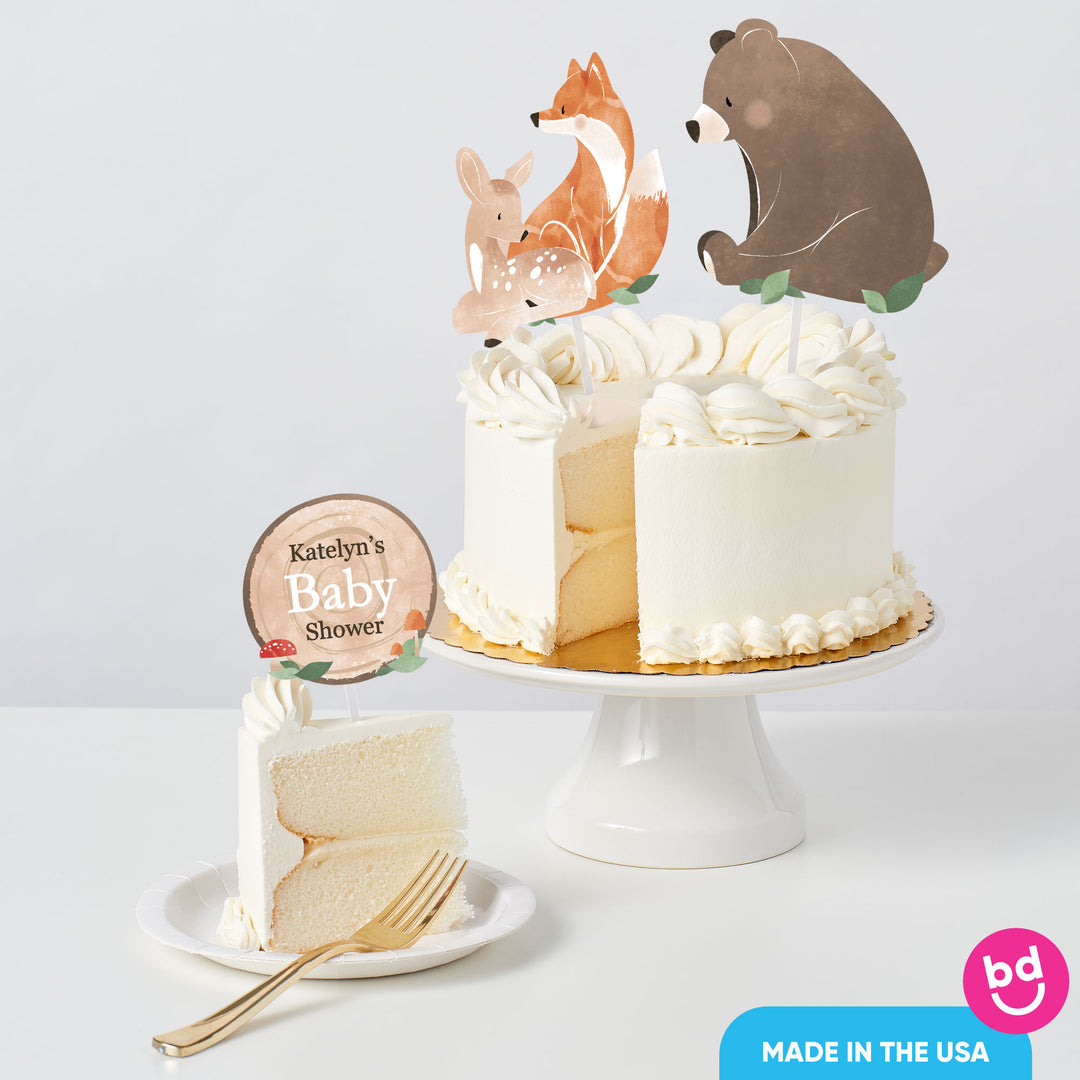 Woodland baby shower cake with topper