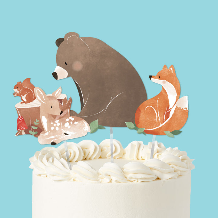 woodland animals cake toppers 3 piece set on cake