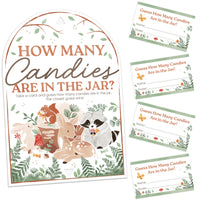 Game set with animal-themed cards and a board titled 'How Many Candies Are in the Jar?'
