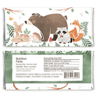 Woodland animal-themed candy bar wrapper with bear, deer, and fox design for woodland baby shower