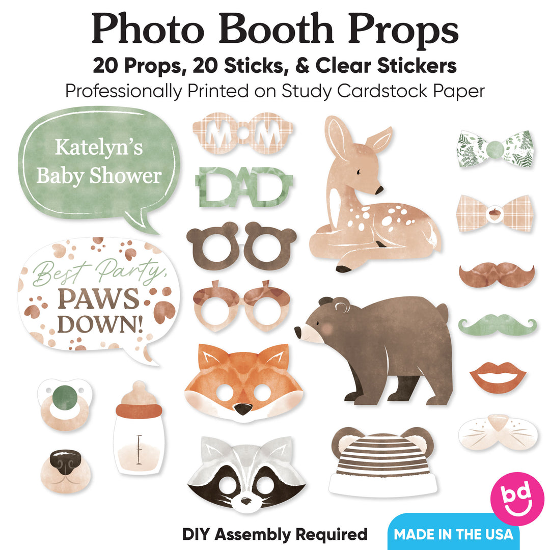 Personalized Woodland Animals Photo Props - 20 Ct
