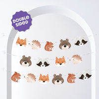 Woodland animal-themed decorative arch with double-sided label on a white background