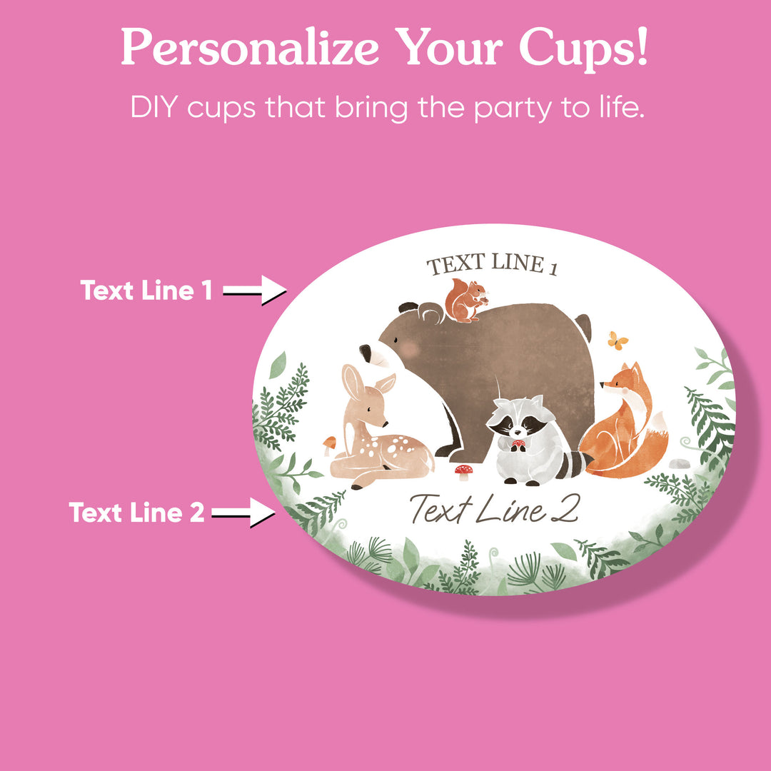 Custom Text Party Cups - Woodland Animals - 16 Ct