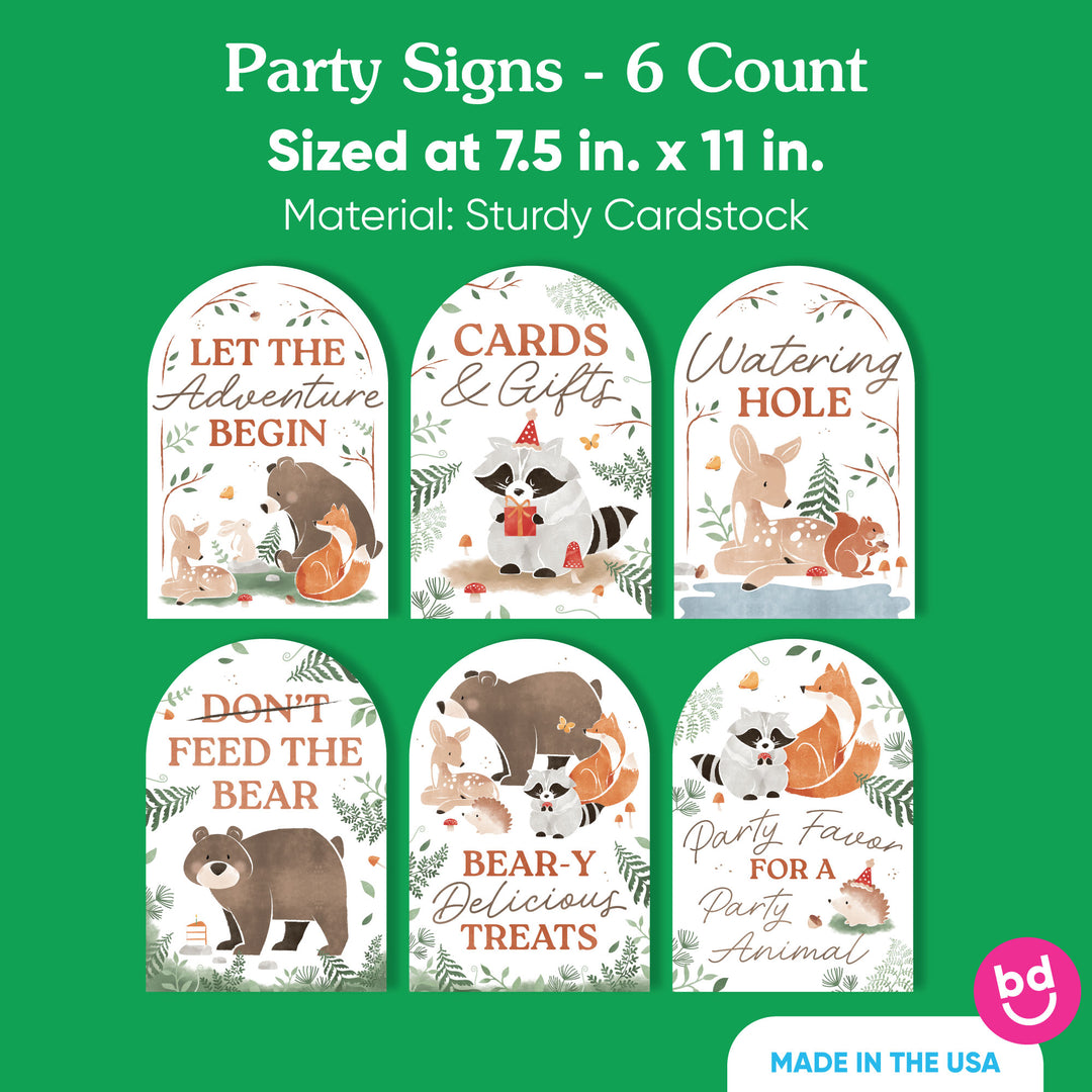 Woodland Animals Party Signs Set - 6 Ct