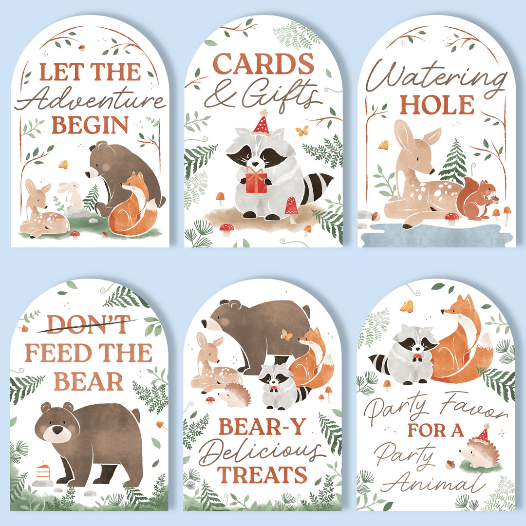 Woodland Animals Party Signs Set - 6 Ct
