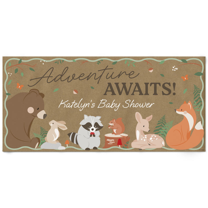 Woodland Animals personalized kraft baby shower party banner