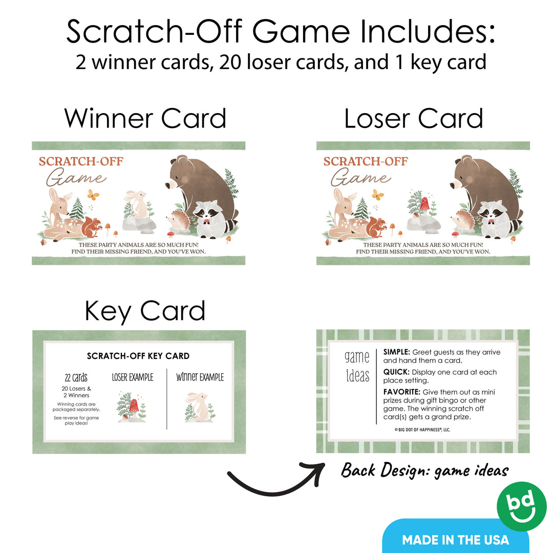Scratch-off game cards with winner, loser, and key cards on a white background.
