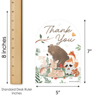 Card with forest animals illustration and 'Thank You' text, shown with a ruler for scale.